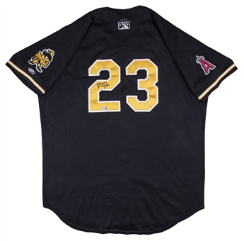 2012 Mike Trout Triple A Game Used & Signed Salt Lake Bees Black Alternate Jersey Photo Matched (Bees LOA, MLB Authenticated & Sports Investors Authentication) Earliest Known Photo Matched Trout